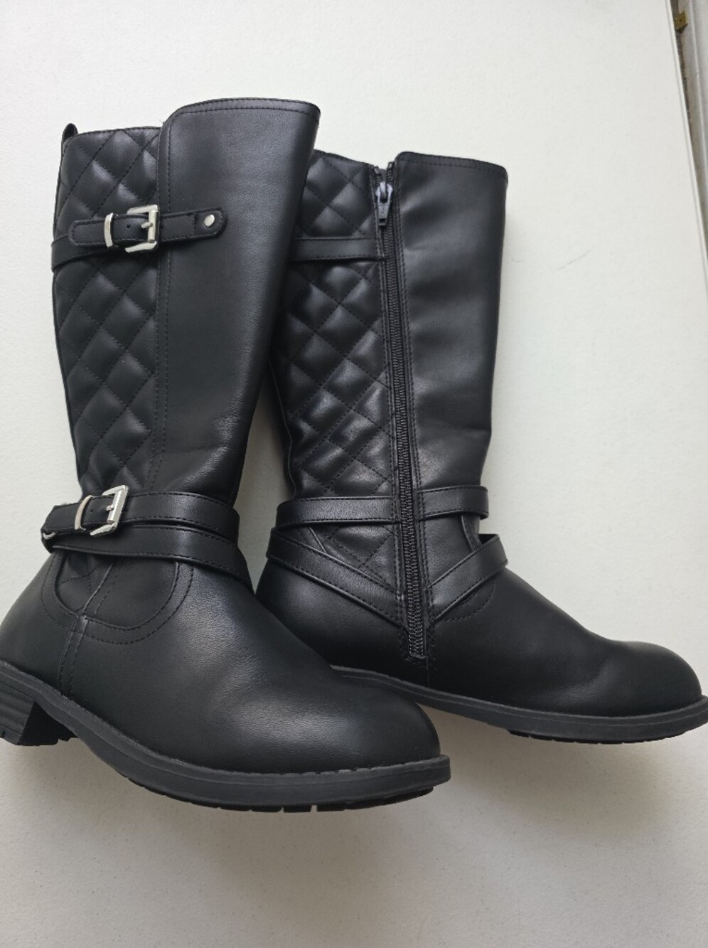 Girls Quilted Riding Boots With Silver Buckle Detail